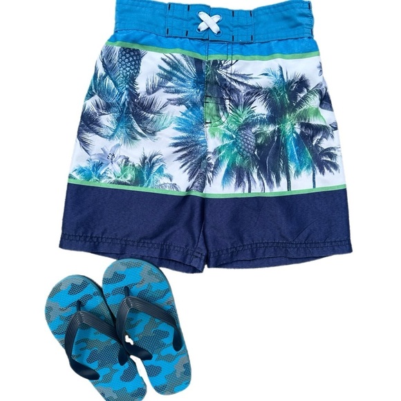 George Boys Size 6 Bathing Suit Shorts & Flip Flops - Picture 1 of 8